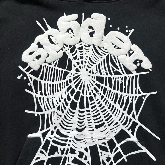Sp5der Women Chic Black Hoodie with Web Graphic - Picture 6 of 6